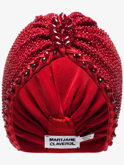Shop Mary Jane Claverol Red Alma Bead Embellished Turban In Orange