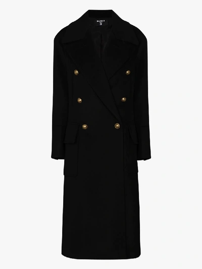 Shop Balmain Double-breasted Wool Overcoat In Black