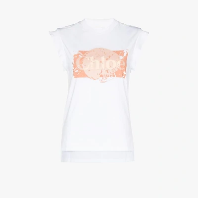 Shop Chloé Logo Print Cotton T-shirt In White