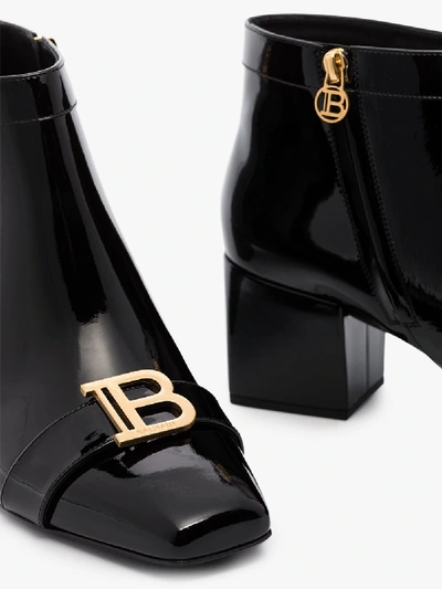 Shop Balmain Black Rosy 55 Monogram Patent Leather Ankle Boots