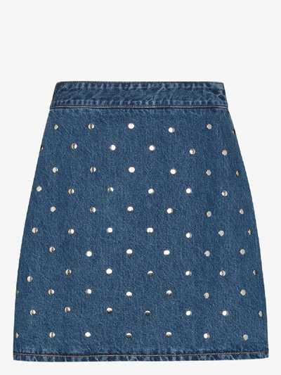 Shop Ganni Blue Studded Denim Mini Skirt