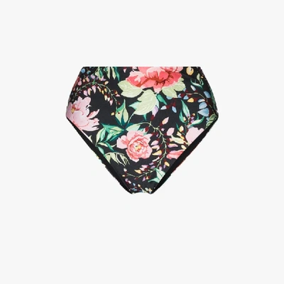 Shop Zimmermann Bellitude Floral High Waist Bikini Bottoms In Black