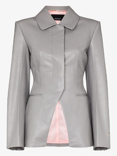 Shop Anouki Vegan Leather Fitted Jacket In Grey