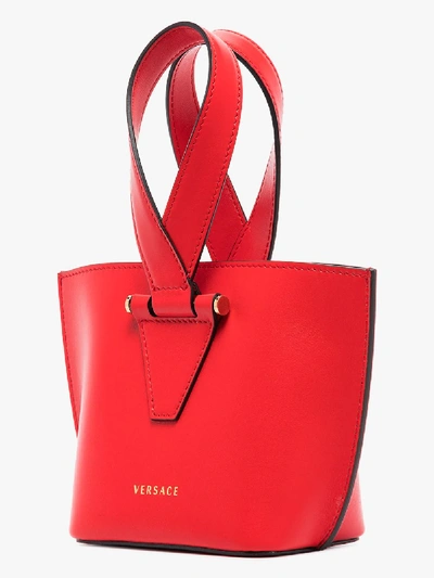 Shop Versace Red Virtus Leather Bucket Bag