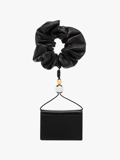 Shop Jil Sander Black Scrunchie Bracelet Leather Wallet