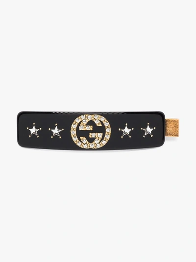 Shop Gucci Black Gg Crystal Hair Clip