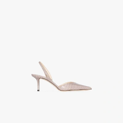 Shop Jimmy Choo Neutral Thandi 65 Mock Croc Leather Pumps In Neutrals