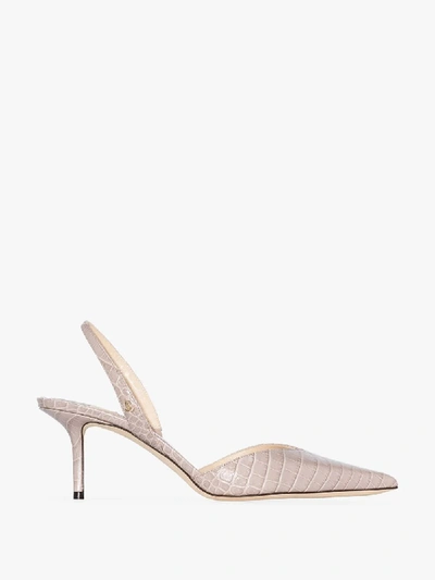 Shop Jimmy Choo Neutral Thandi 65 Mock Croc Leather Pumps In Neutrals