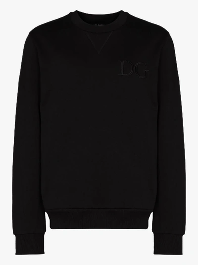 Shop Dolce & Gabbana Black Embroidered Logo Sweatshirt