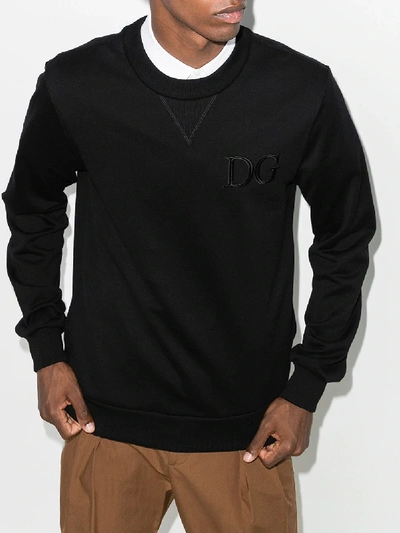 Shop Dolce & Gabbana Black Embroidered Logo Sweatshirt