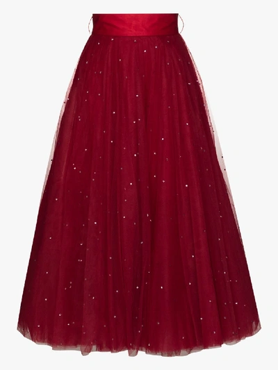 Shop Anouki Swarovski Crystal Tulle Skirt In Red