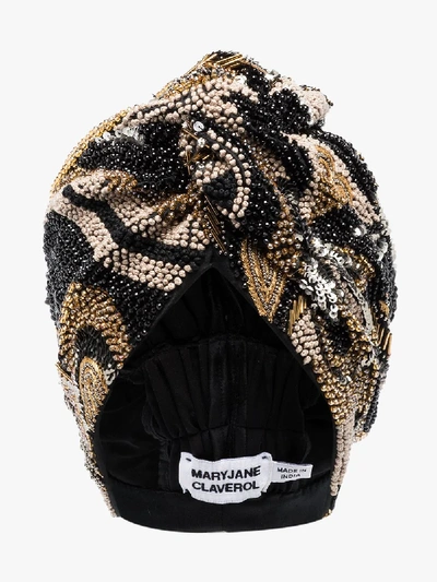 Shop Mary Jane Claverol Multicoloured Amazona Beaded Turban In Black