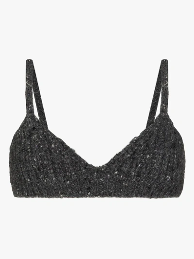 Shop Alanui Fancy Ribbed Knit Bralette In Grey