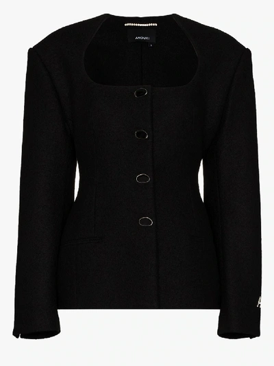 Shop Anouki Fitted Wool Jacket In Black