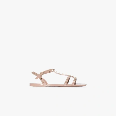 Shop Valentino Pink Rockstud Rubber Sandals In Neutrals