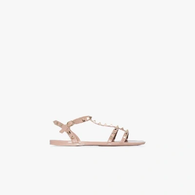 Valentino Rockstud Rubber Sandals In Poudre Color In Neutrals