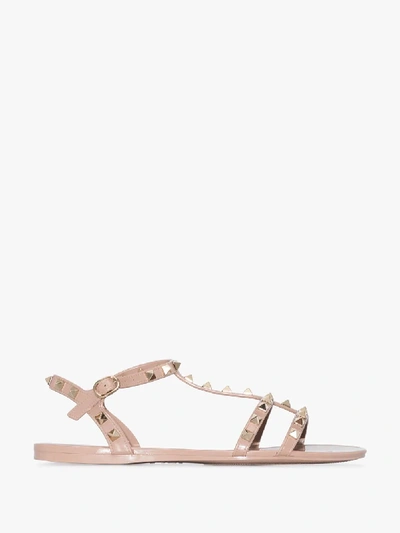 Valentino Rockstud Rubber Sandals In Poudre Color In Neutrals