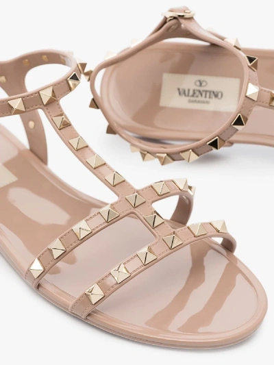 Shop Valentino Pink Rockstud Rubber Sandals In Neutrals