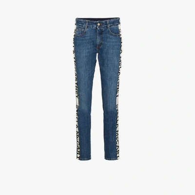 Shop Stella Mccartney Logo Stripe Cropped Eco Jeans In Blue