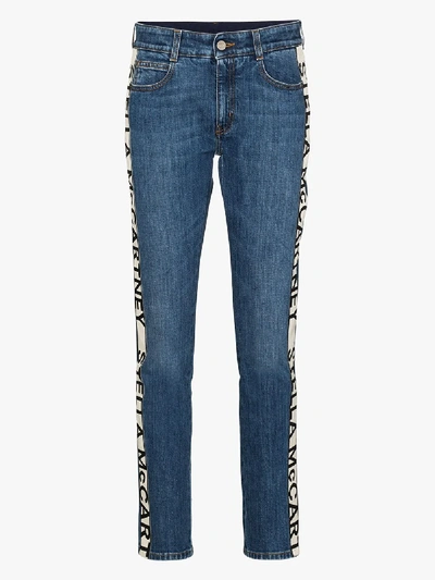 Shop Stella Mccartney Logo Stripe Cropped Eco Jeans In Blue