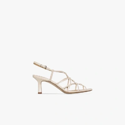Shop Aeyde White Cream Celia 65 Knot Strap Leather Sandals