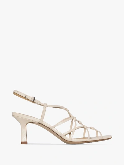Shop Aeyde White Cream Celia 65 Knot Strap Leather Sandals