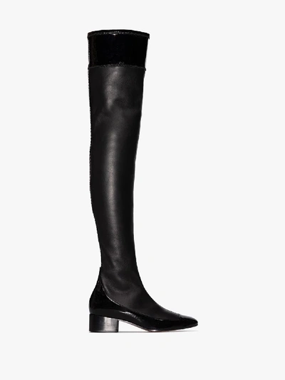 Shop Loewe Black Stretch 40 Thigh-high Leather Boots