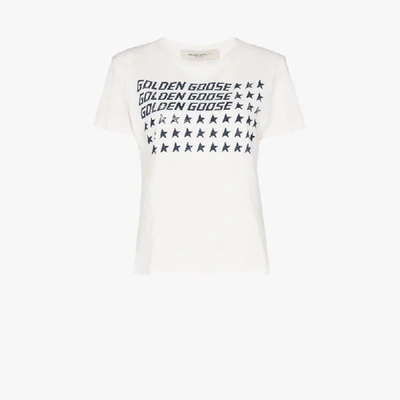 Shop Golden Goose Flag Print Cotton T-shirt In White