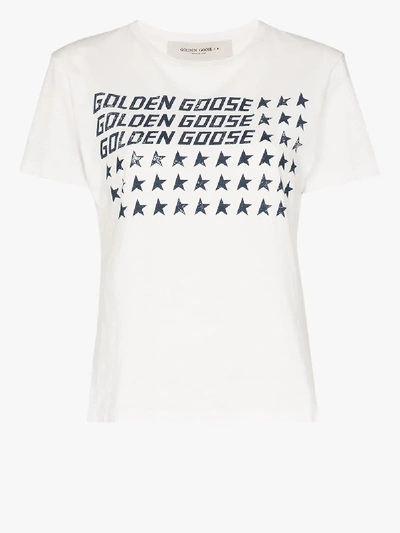 Shop Golden Goose Flag Print Cotton T-shirt In White
