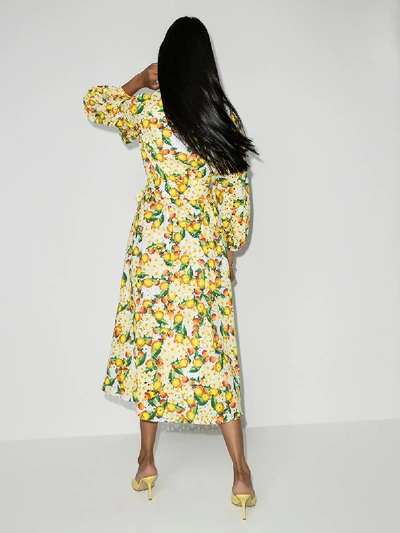 Shop Borgo De Nor Mia Lemon Print Broderie Anglaise Midi Dress In Yellow