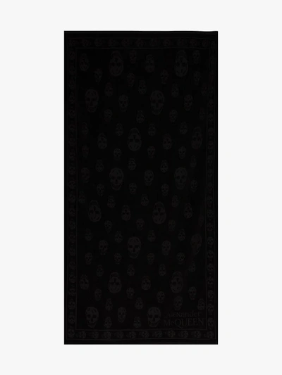 Shop Alexander Mcqueen Black Tonal Skull Cotton Beach Towel