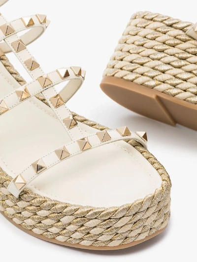 Shop Valentino White Rockstud 55 Espadrille Sandals In Neutrals