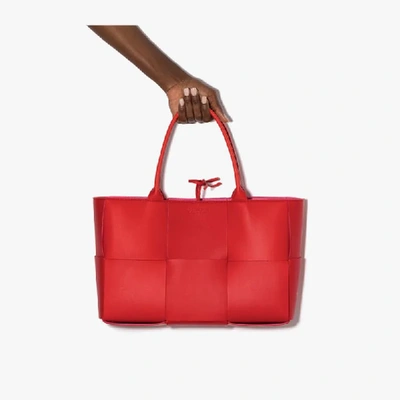 Shop Bottega Veneta Red Arco Large Woven Leather Tote Bag
