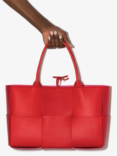 Shop Bottega Veneta Red Arco Large Woven Leather Tote Bag