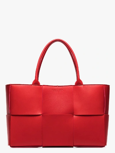 Shop Bottega Veneta Red Arco Large Woven Leather Tote Bag