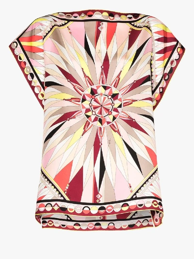 Shop Emilio Pucci Coral Kaleidosope Print Silk Top In Multicolour