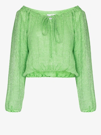 Shop Lisa Marie Fernandez Chios Off-the-shoulder Linen Top In Green
