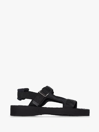 Shop Fendi Black Ff Logo Strap Sandals