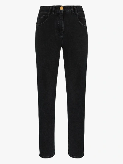 Shop Balmain High Waist Slim Leg Jeans In Black