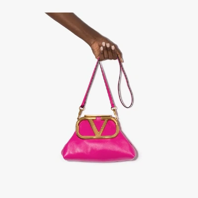 Shop Valentino Pink Supervee Leather Clutch Bag