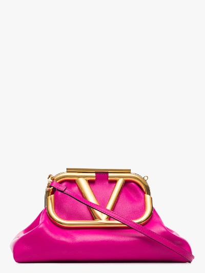 Shop Valentino Pink Supervee Leather Clutch Bag