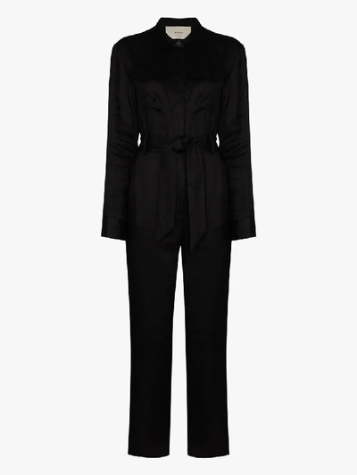 Shop Asceno Antwerp Linen Jumpsuit In Black