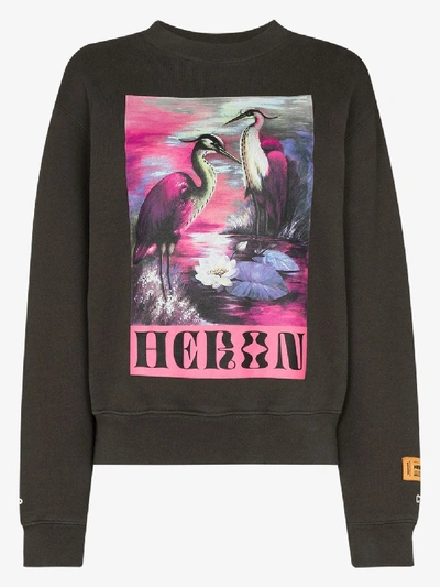 Shop Heron Preston Heron Print Cotton Sweatshirt In Brown