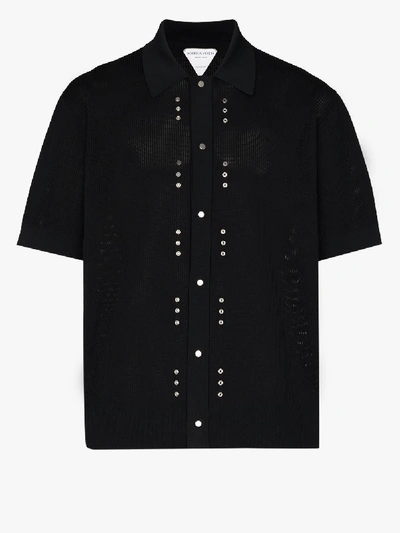 Shop Bottega Veneta Embellished Knit Polo Shirt In Black