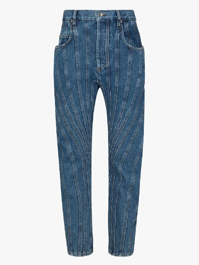 Shop Mugler Seam Detail Boyfriend Jeans In Blue
