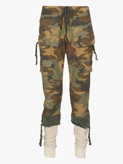 Shop Greg Lauren Camouflage Cargo Trousers In Green