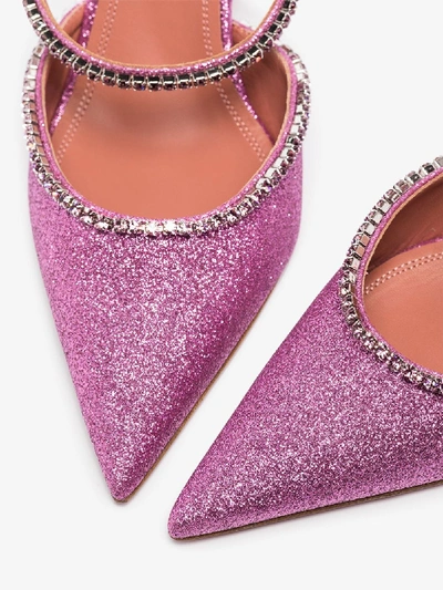 Shop Amina Muaddi Pink Gilda 95 Crystal Glitter Mules