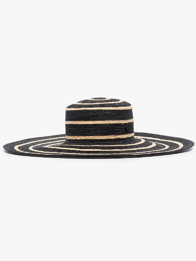 Shop Maison Michel Black Ursula Striped Straw Hat