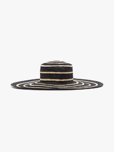 Shop Maison Michel Black Ursula Striped Straw Hat