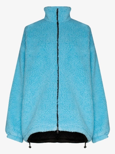 Shop Balenciaga Oversized Faux Shearling Jacket In Blue